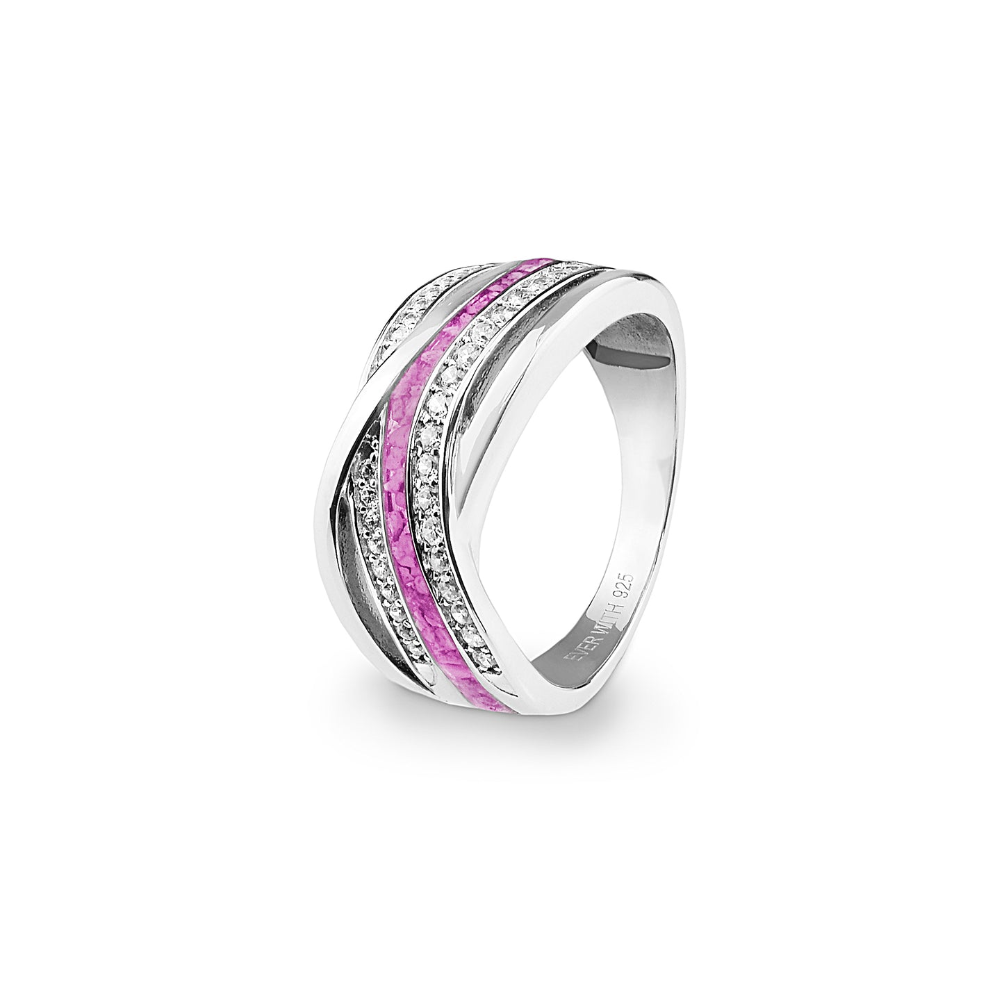 Ladies Waves Memorial Ashes Ring with Fine Crystals