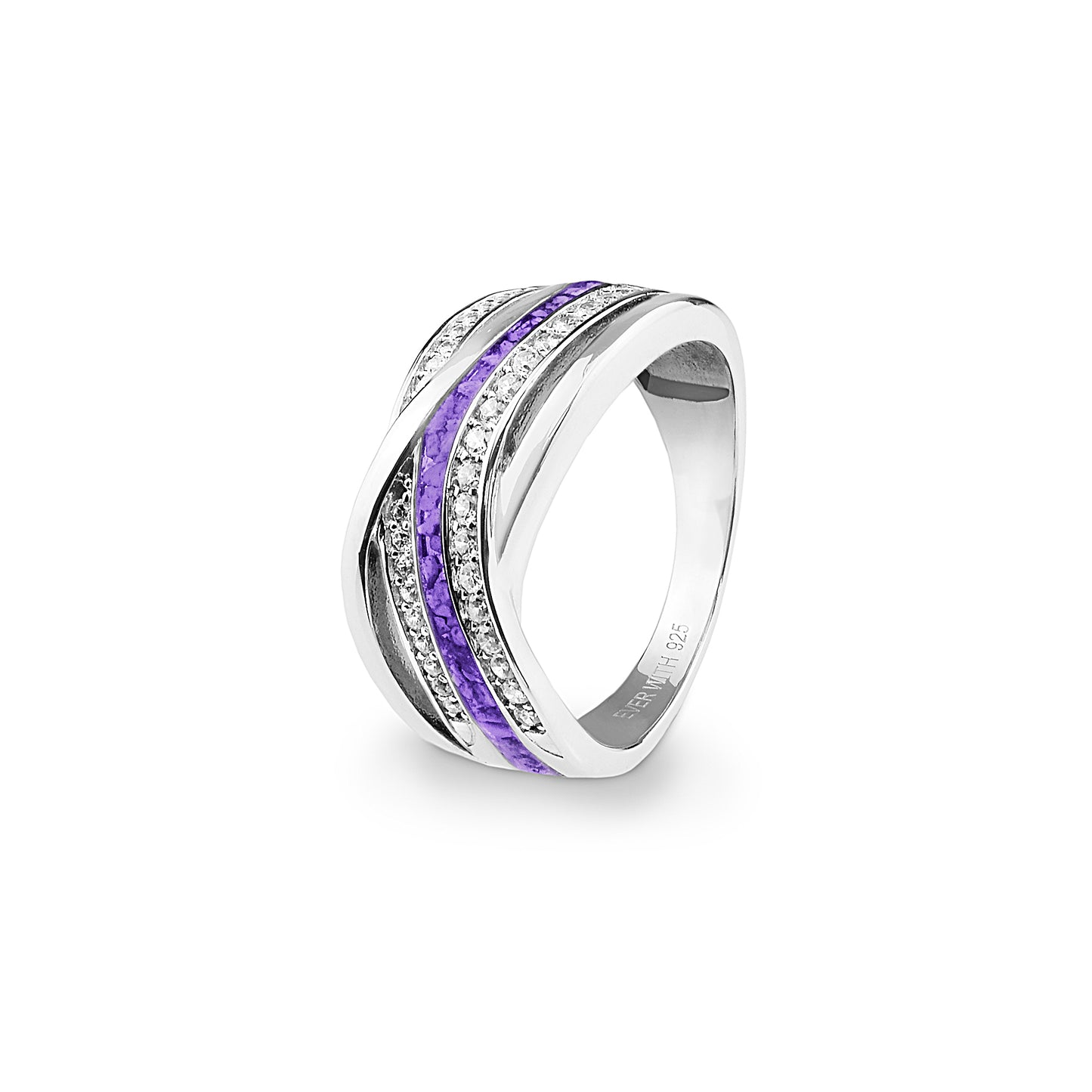 Ladies Waves Memorial Ashes Ring with Fine Crystals