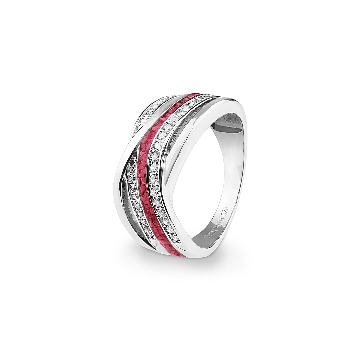 Ladies Waves Memorial Ashes Ring with Fine Crystals